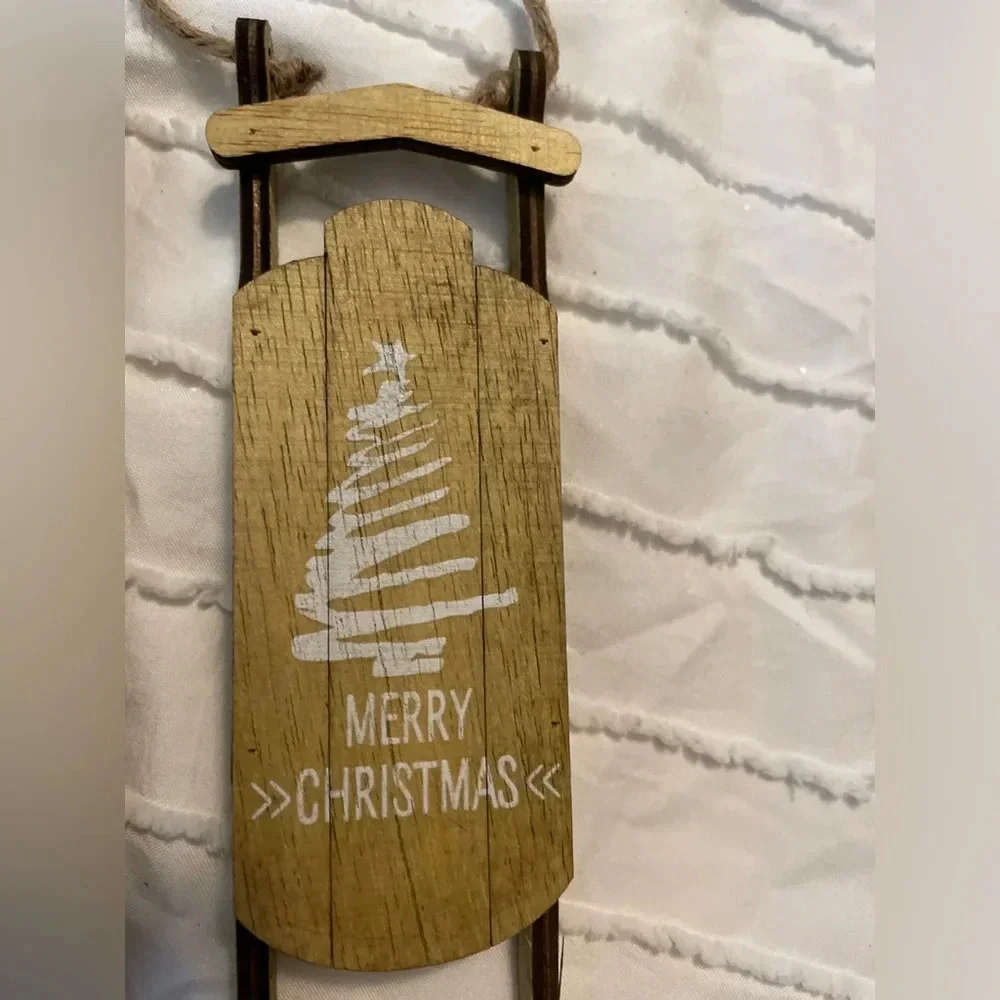 At Home wood sleigh Christmas ornaments bundle of 3